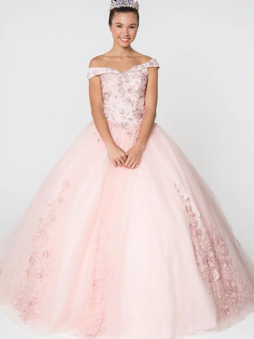 NEW BLUSH Mesh V-Neck Evening Gown Floor Length Embellished GL2802